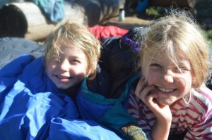 Girls snuggling in the morning