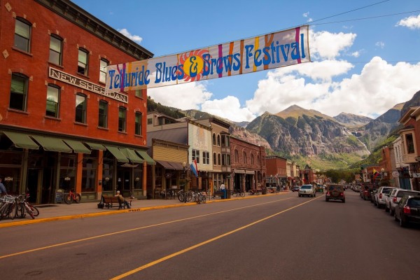 B & B banner across main street