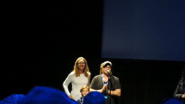 (L to R) Joan Allen, Jacob Tremblay, Brie Larson (mostly hidden), Lenny Abrahamson, at "Room" Q&A