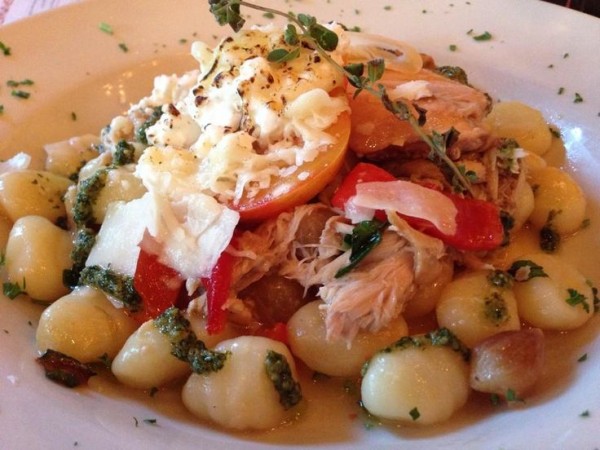 A dish from Umbria’s menu. We enjoyed  one of the special that night: a grilled salmon over a bed of creamy, vegetable polenta and a grilled caesar salad.