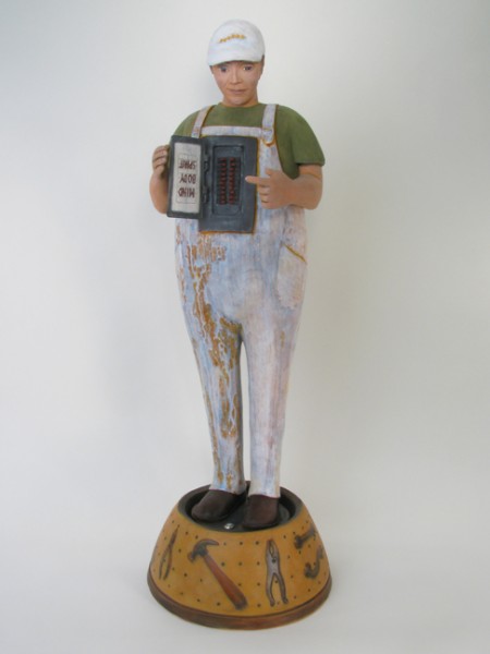 Julie McNair "Self Maintenance"
Clay w/ glaze & colored slips & mixed media, 28" x 10" x