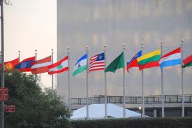 Flags flying outside the United Nations