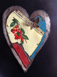 Steel & tin heart By Jill Rikkers. Wall hanging measures 9 x 12 inches.