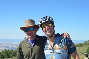 Andy over Boulder Mountain with cycling guide extraordinaire, John Humphries