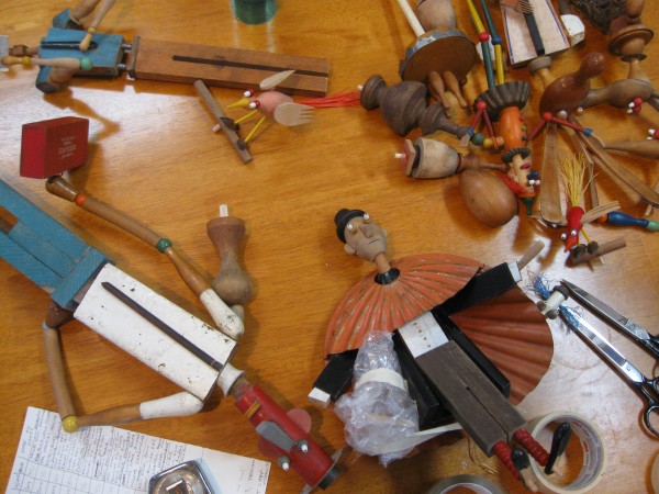 Mike’s work station: Found objects finding a new life