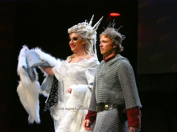  The Ice Queen, as played by Sasha, and the young Prince, as played by Jeff Davis, after reaching some sort of truce. The frosty Ice Queen finally smiles  –perhaps because of the warm applause.