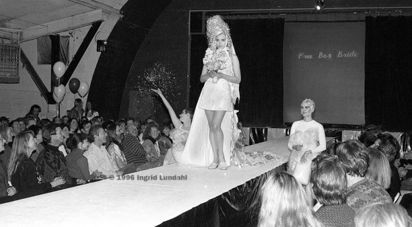 The 1996 TAB Fashion Show  Here, Genevieve Gaelyn & Erica Clum are bridesmaids to Tiffany Martinides in the 2nd TAB Fashion Show, directed by Daiva Chesonis, at the now defunct Quonset Hut. This image is featured in the BENEFITS & BASHES chapter of “Telluride: The Outlaw Spirit of a Colorado Town," available at Ingrid’s  website
