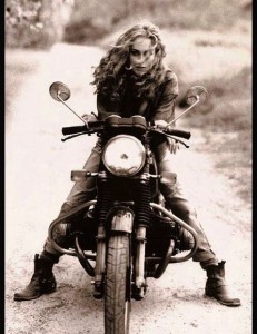Girl Riding Motorcycle Black and White Photo