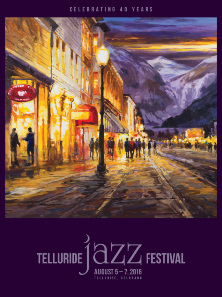 Telluride Jazz Festival poster artist is Eugenio Cohaila. from an original painting donated by the Elinoff Gallery.