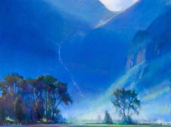 Bruce Gomez painting: "Telluride from Robin’s Field." Value: $4500 Minimum Bid: $3000. Size: 22”x 30”. Medium: Pastel on watercolor paper Sponsored by Telluride Gallery of Fine Art.